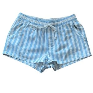 AERIE WOMENS BLUE WHITE STRIPED ELASTIC WAIST SHORTS SIZE SMALL